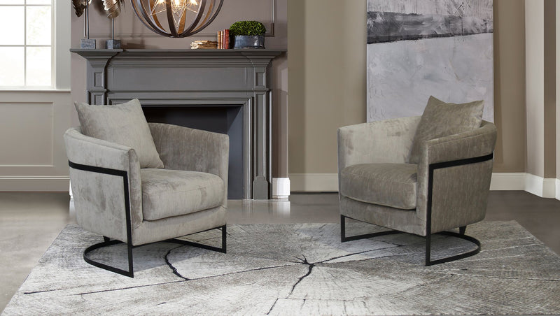 Swan Contemporary Accent Chair with Black Iron Finish and Beige Fabric - Furniture City (CA)l