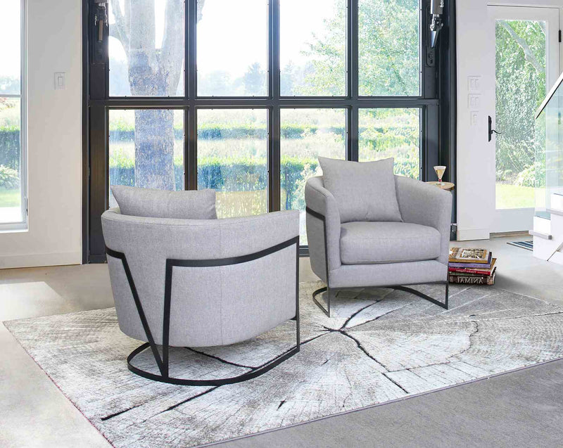 Swan Contemporary Accent Chair with Black Iron Finish Gray Fabric - Furniture City (CA)l
