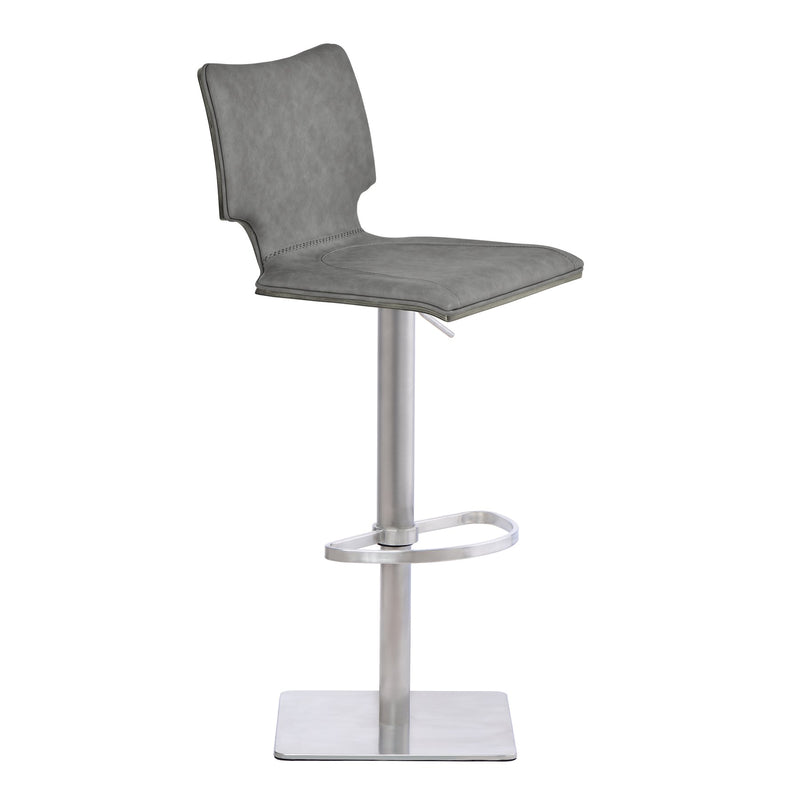 Sydney Adjustable Barstool in Brushed Stainless Steel with Vintage Gray Faux Leather and Gray Walnut Wood Back - Furniture City (CA)l