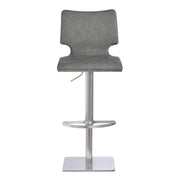 Sydney Adjustable Barstool in Brushed Stainless Steel with Vintage Gray Faux Leather and Gray Walnut Wood Back - Furniture City (CA)l