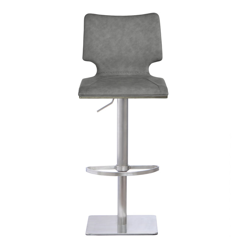 Sydney Adjustable Barstool in Brushed Stainless Steel with Vintage Gray Faux Leather and Gray Walnut Wood Back - Furniture City (CA)l