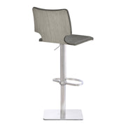 Sydney Adjustable Barstool in Brushed Stainless Steel with Vintage Gray Faux Leather and Gray Walnut Wood Back - Furniture City (CA)l