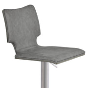 Sydney Adjustable Barstool in Brushed Stainless Steel with Vintage Gray Faux Leather and Gray Walnut Wood Back - Furniture City (CA)l