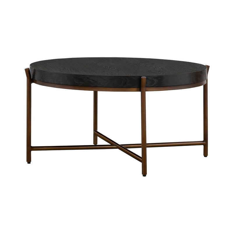 Sylvie Brushed Oak and Metal Round Coffee Table - Furniture City (CA)l