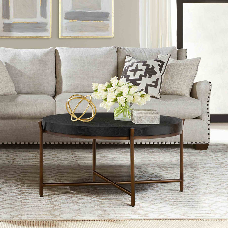 Sylvie Brushed Oak and Metal Round Coffee Table - Furniture City (CA)l