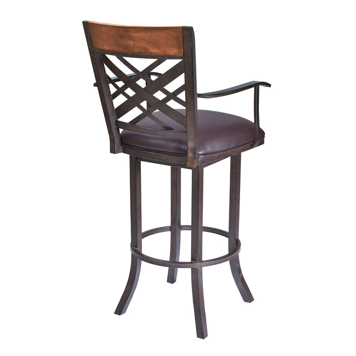 Tahiti 26" Arm Barstool in Auburn Bay finish with Brown Pu upholstery