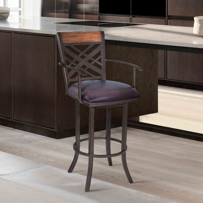Tahiti 26" Arm Barstool in Auburn Bay finish with Brown Pu upholstery