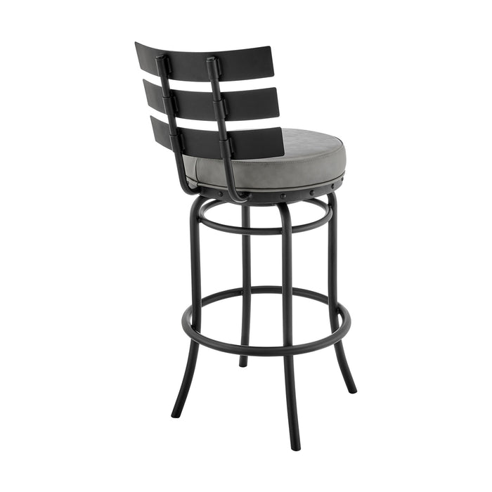 Tatyana Swivel Counter or Bar Stool in Black Finish with Gray Faux Leather