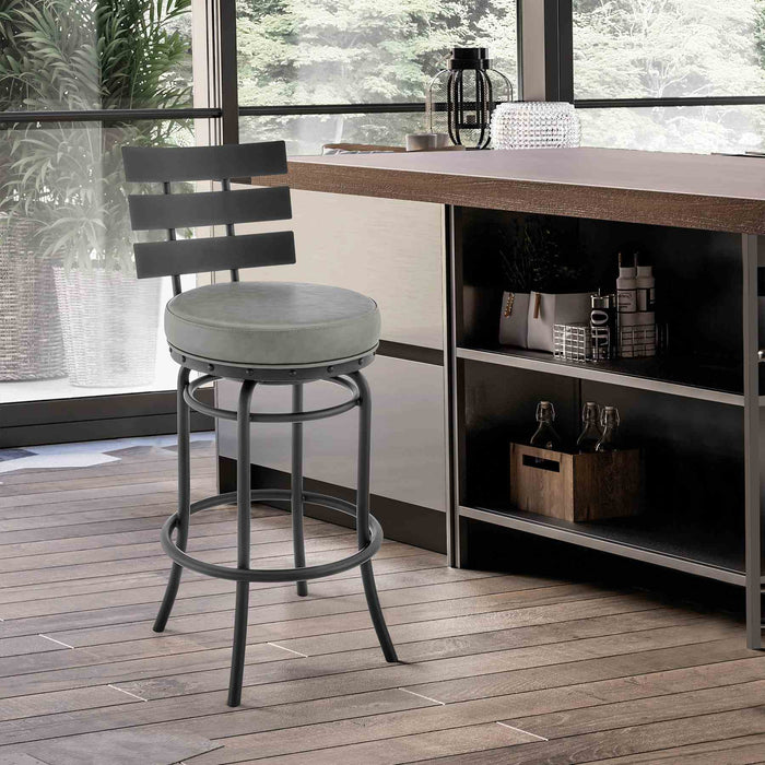 Tatyana Swivel Counter or Bar Stool in Black Finish with Gray Faux Leather