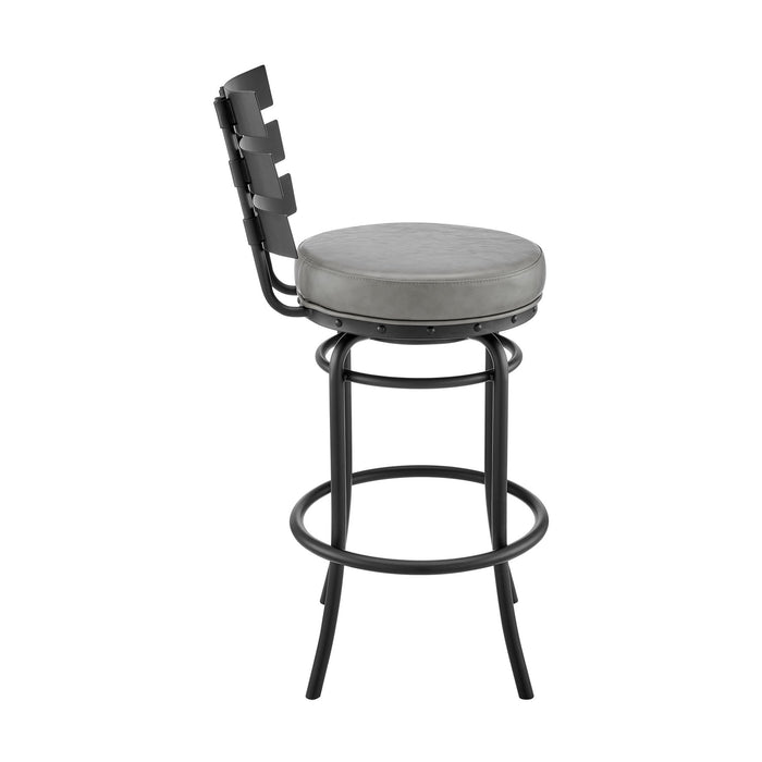 Tatyana Swivel Counter or Bar Stool in Black Finish with Gray Faux Leather