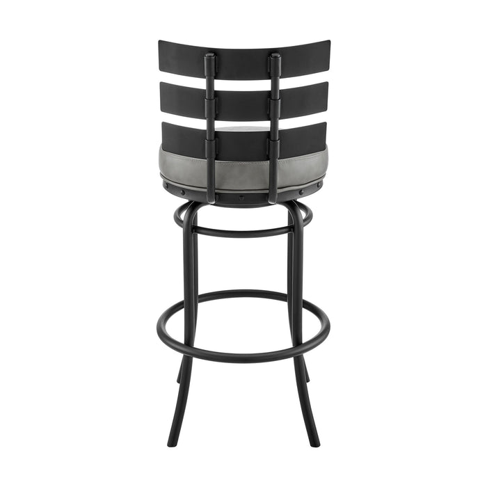 Tatyana Swivel Counter or Bar Stool in Black Finish with Gray Faux Leather
