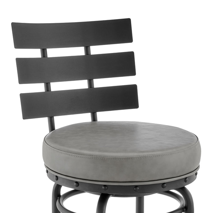 Tatyana Swivel Counter or Bar Stool in Black Finish with Gray Faux Leather