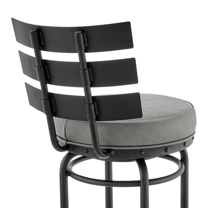Tatyana Swivel Counter or Bar Stool in Black Finish with Gray Faux Leather
