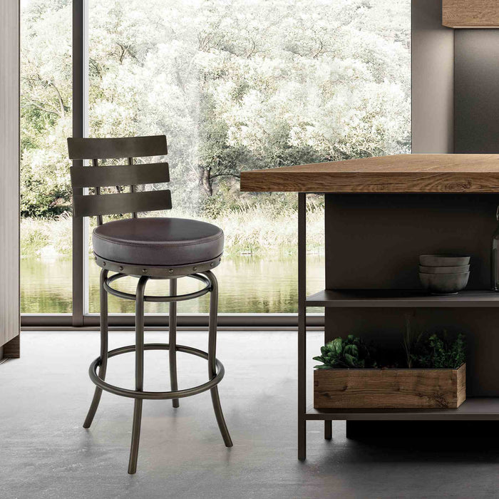 Tatyana Swivel Counter or Bar Stool in Mocha Finish with Brown Faux Leather