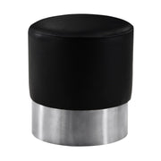 Tabitha Contemporary Round Ottoman in Brushed Stainless Steel with Black Faux Leather - Furniture City (CA)l