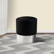 Tabitha Contemporary Round Ottoman in Brushed Stainless Steel with Black Faux Leather - Furniture City (CA)l