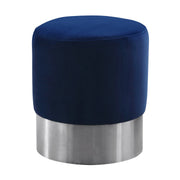 Tabitha Contemporary Round Ottoman in Brushed Stainless Steel with Blue Velvet - Furniture City (CA)l