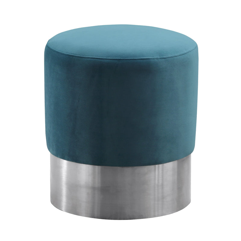 Tabitha Contemporary Round Ottoman in Brushed Stainless Steel with Green Velvet - Furniture City (CA)l