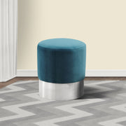 Tabitha Contemporary Round Ottoman in Brushed Stainless Steel with Green Velvet - Furniture City (CA)l