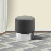 Tabitha Contemporary Round Ottoman in Brushed Stainless Steel with Gray Fabric - Furniture City (CA)l