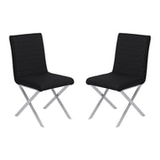 Tempe Contemporary Dining Chair in Black Faux Leather with Brushed Stainless Steel Finish - Set of 2 - Furniture City (CA)l