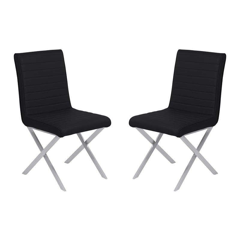 Tempe Contemporary Dining Chair in Black Faux Leather with Brushed Stainless Steel Finish - Set of 2 - Furniture City (CA)l