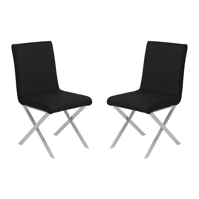 Tempe Contemporary Dining Chair in Black Faux Leather with Brushed Stainless Steel Finish - Set of 2