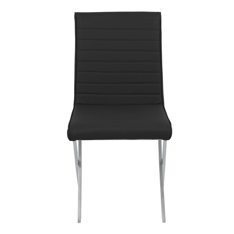 Tempe Contemporary Dining Chair in Black Faux Leather with Brushed Stainless Steel Finish - Set of 2 - Furniture City (CA)l