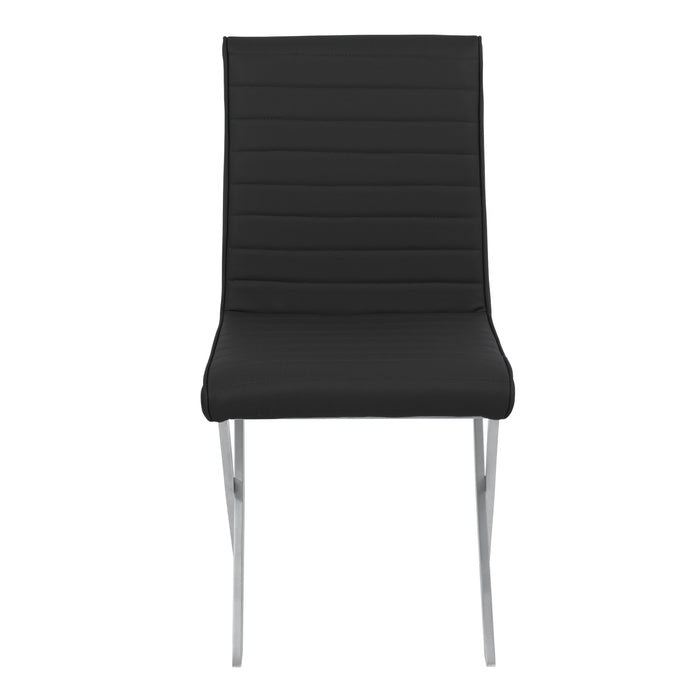 Tempe Contemporary Dining Chair in Black Faux Leather with Brushed Stainless Steel Finish - Set of 2