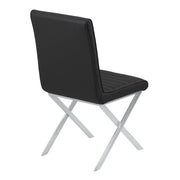 Tempe Contemporary Dining Chair in Black Faux Leather with Brushed Stainless Steel Finish - Set of 2 - Furniture City (CA)l