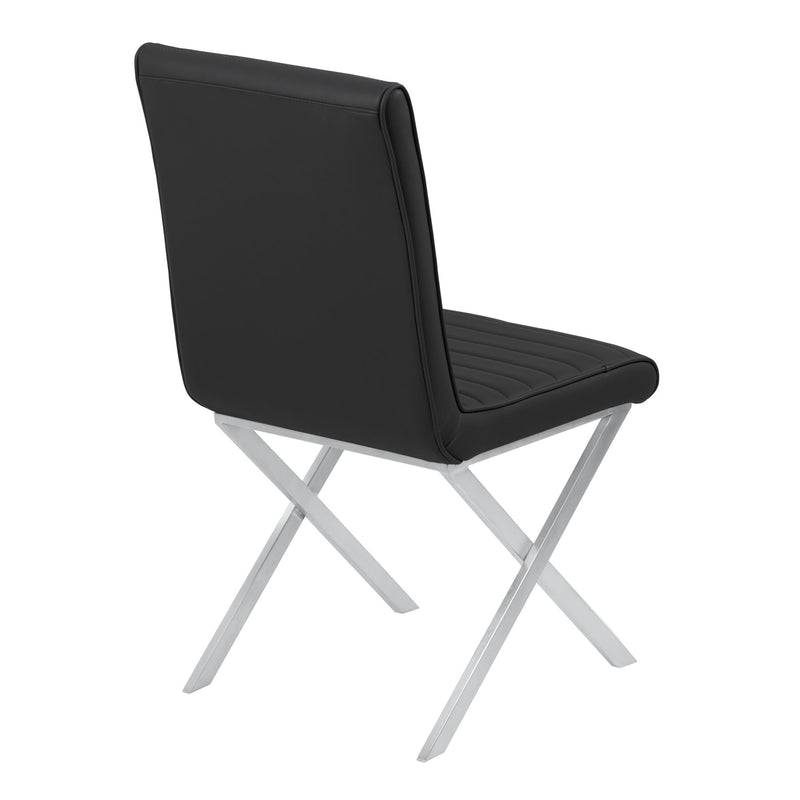 Tempe Contemporary Dining Chair in Black Faux Leather with Brushed Stainless Steel Finish - Set of 2 - Furniture City (CA)l