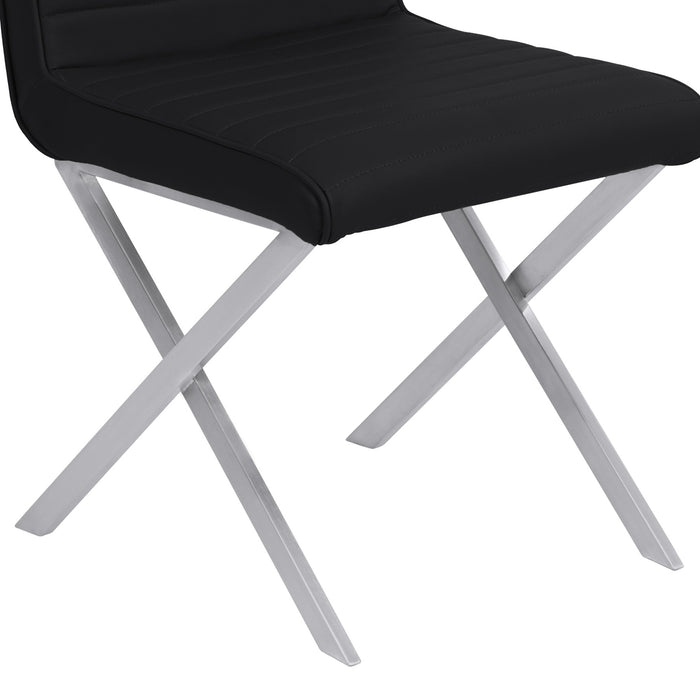 Tempe Contemporary Dining Chair in Black Faux Leather with Brushed Stainless Steel Finish - Set of 2