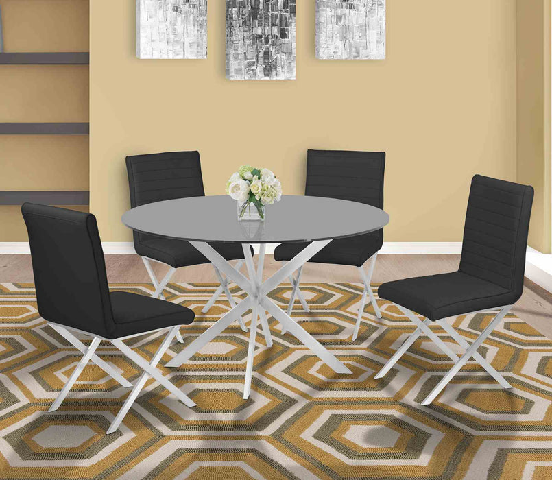 Tempe Contemporary Dining Chair in Black Faux Leather with Brushed Stainless Steel Finish - Set of 2