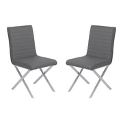 Tempe Contemporary Dining Chair in Gray Faux Leather with Brushed Stainless Steel Finish - Set of 2 - Furniture City (CA)l