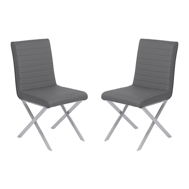 Tempe Contemporary Dining Chair in Gray Faux Leather with Brushed Stainless Steel Finish - Set of 2 - Furniture City (CA)l