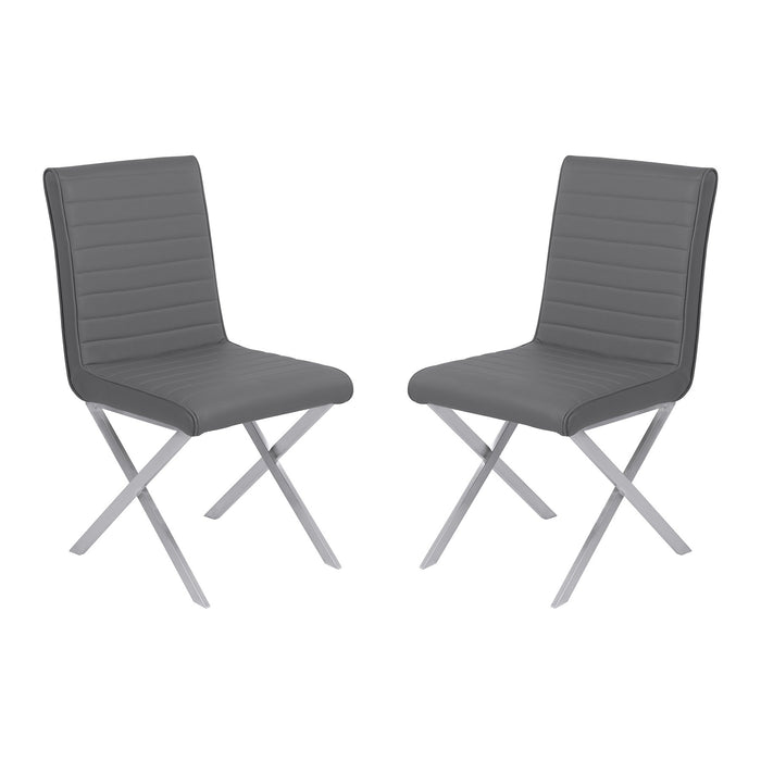 Tempe Contemporary Dining Chair in Gray Faux Leather with Brushed Stainless Steel Finish - Set of 2