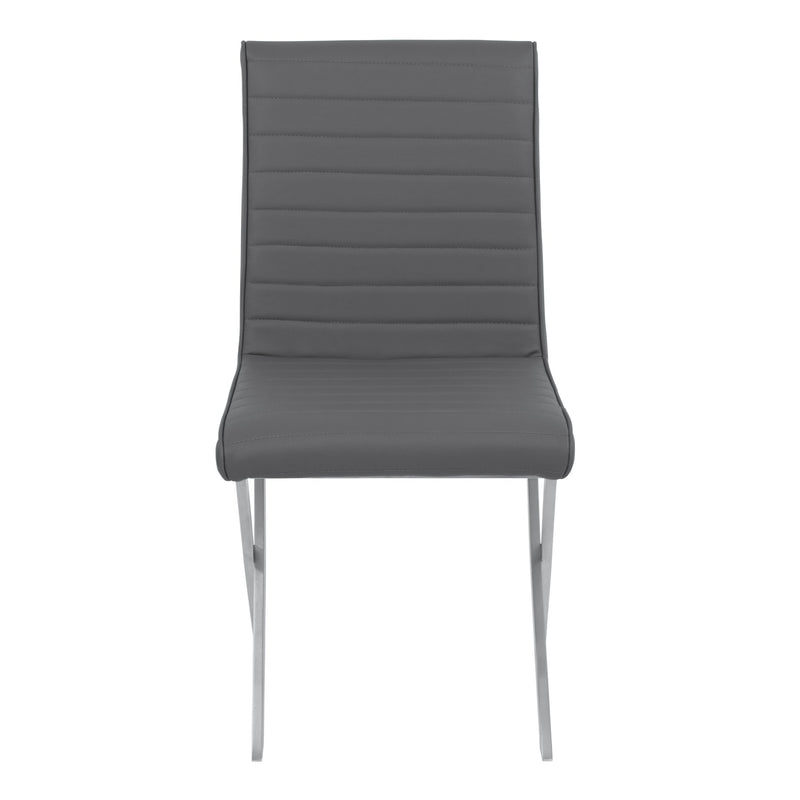 Tempe Contemporary Dining Chair in Gray Faux Leather with Brushed Stainless Steel Finish - Set of 2 - Furniture City (CA)l
