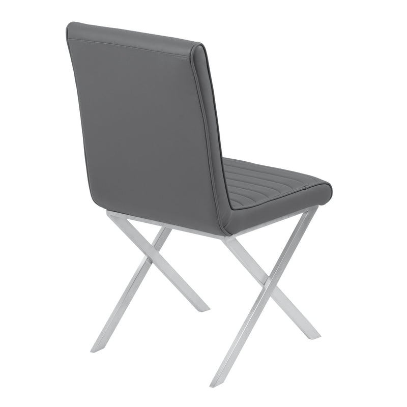 Tempe Contemporary Dining Chair in Gray Faux Leather with Brushed Stainless Steel Finish - Set of 2 - Furniture City (CA)l
