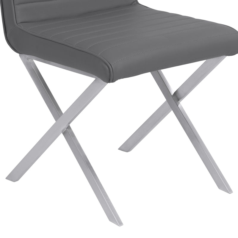 Tempe Contemporary Dining Chair in Gray Faux Leather with Brushed Stainless Steel Finish - Set of 2 - Furniture City (CA)l