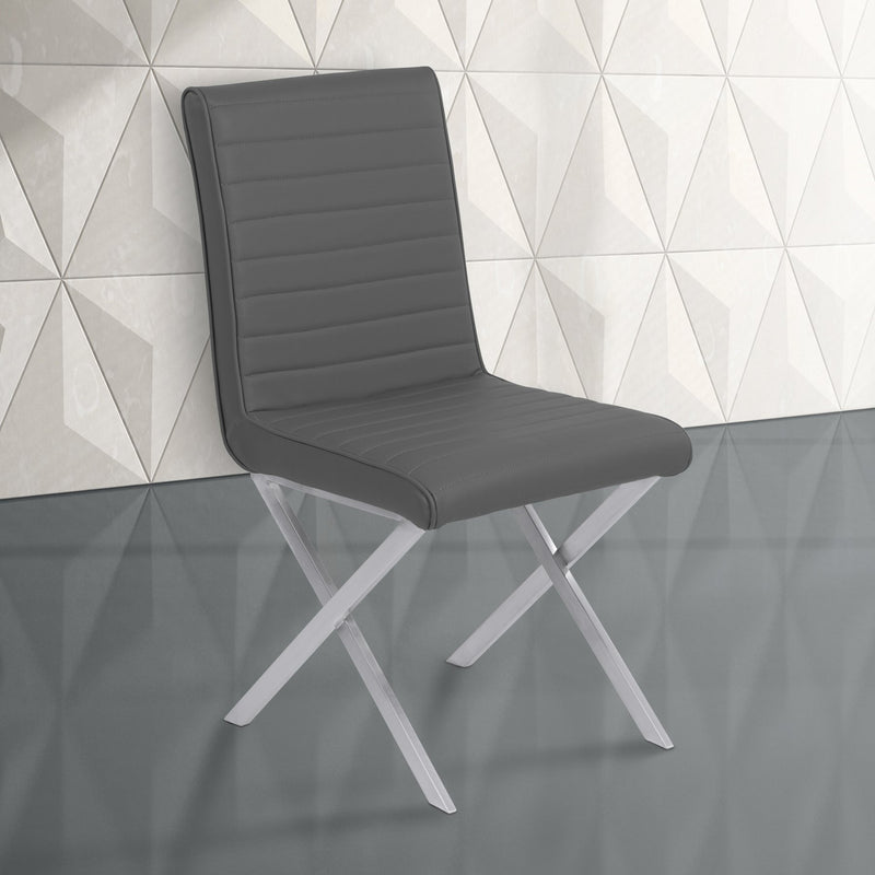 Tempe Contemporary Dining Chair in Gray Faux Leather with Brushed Stainless Steel Finish - Set of 2 - Furniture City (CA)l
