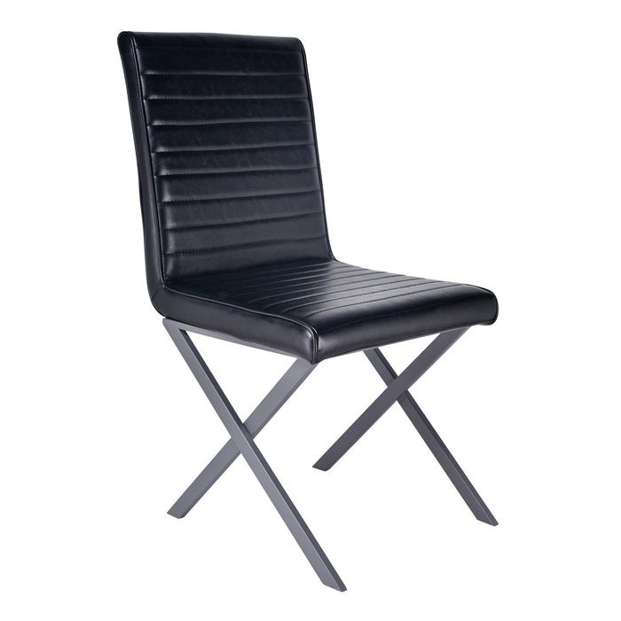 Tempe Modern Dining Chair in Gray Powder Coated finish and Vintage Black Faux Leather - Set of 2