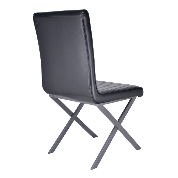 Tempe Modern Dining Chair in Gray Powder Coated finish and Vintage Black Faux Leather - Set of 2
