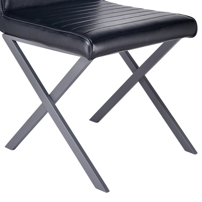 Tempe Modern Dining Chair in Gray Powder Coated finish and Vintage Black Faux Leather - Set of 2