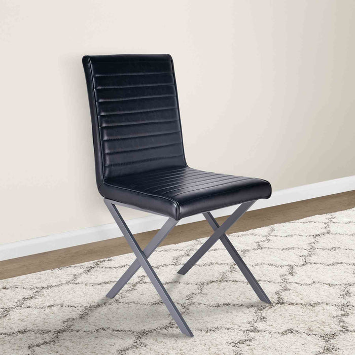 Tempe Modern Dining Chair in Gray Powder Coated finish and Vintage Black Faux Leather - Set of 2