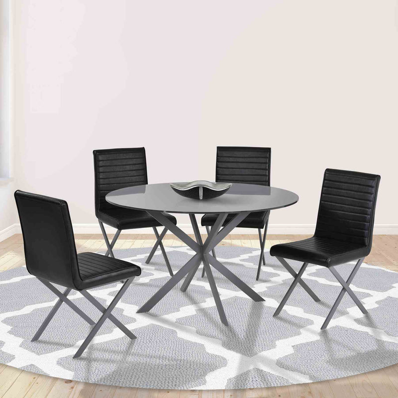 Tempe Modern Dining Chair in Gray Powder Coated finish and Vintage Black Faux Leather - Set of 2 - Furniture City (CA)l