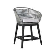 Tutti Frutti Indoor Outdoor Counter Height Bar Stool in Black Brushed Eucalyptus Wood with Gray Rope - Furniture City (CA)l