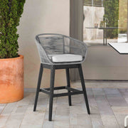 Tutti Frutti Indoor Outdoor Counter Height Bar Stool in Black Brushed Eucalyptus Wood with Gray Rope - Furniture City (CA)l
