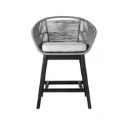 Tutti Frutti Indoor Outdoor Counter Height Bar Stool in Black Brushed Eucalyptus Wood with Gray Rope - Furniture City (CA)l