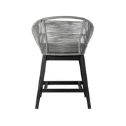 Tutti Frutti Indoor Outdoor Counter Height Bar Stool in Black Brushed Eucalyptus Wood with Gray Rope - Furniture City (CA)l