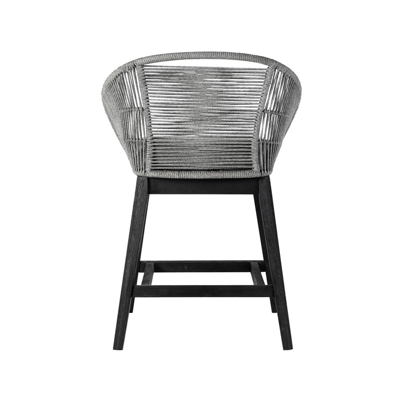Tutti Frutti Indoor Outdoor Counter Height Bar Stool in Black Brushed Eucalyptus Wood with Gray Rope - Furniture City (CA)l